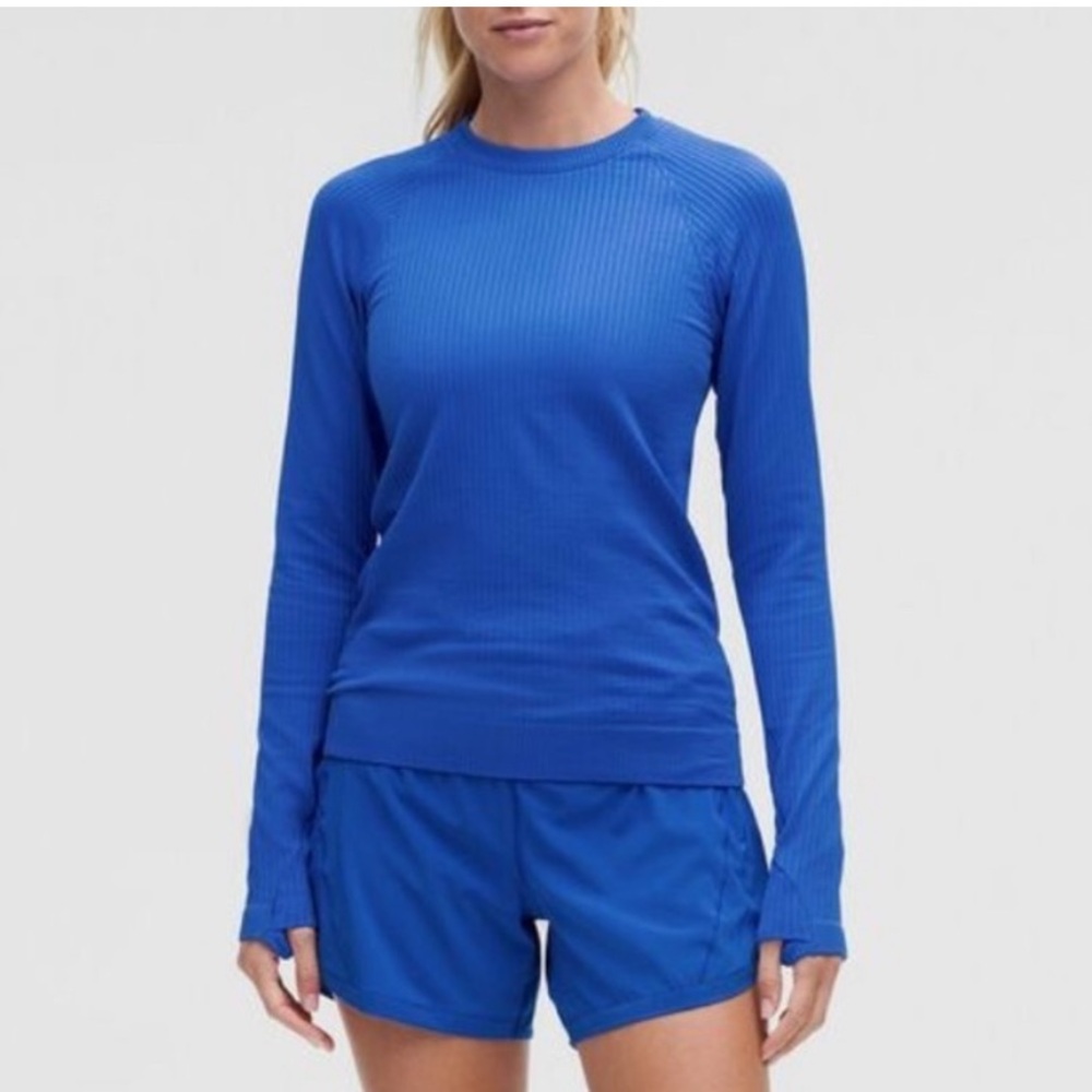 Lululemon Rest Less Long Sleeve Ribbed Top Size 12 In Color Cerulean Blue
